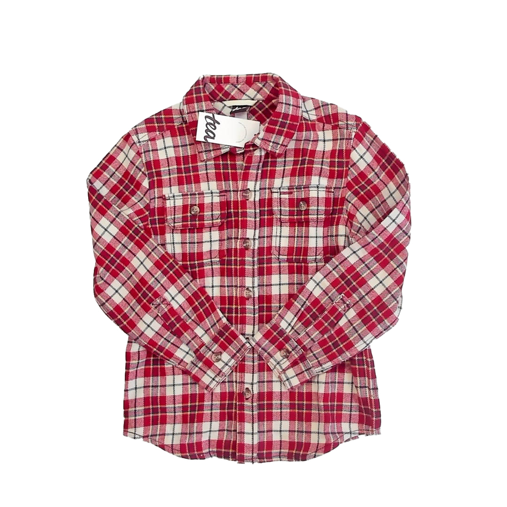 Tea Collection Boys Red Plaid Button Down Long Sleeve size: 5T